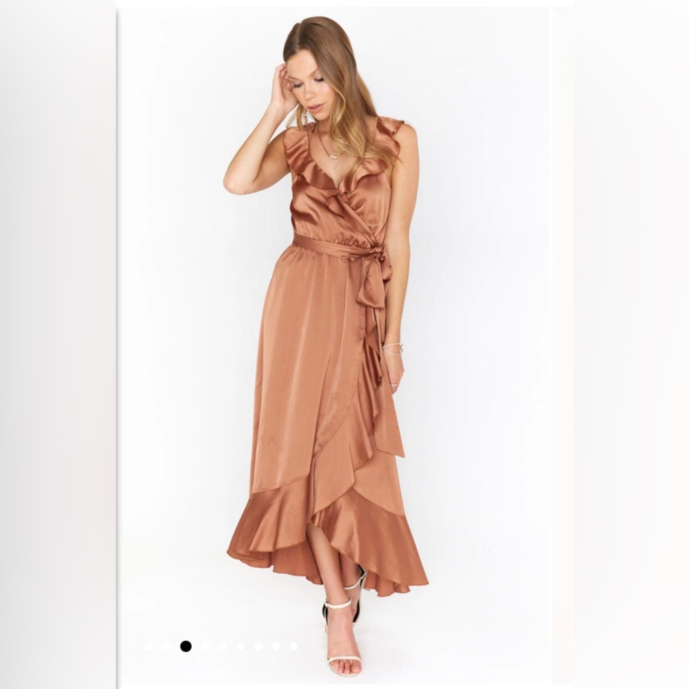 Show Me Your Mumu Samantha Ruffle Wrap Dress in Copper